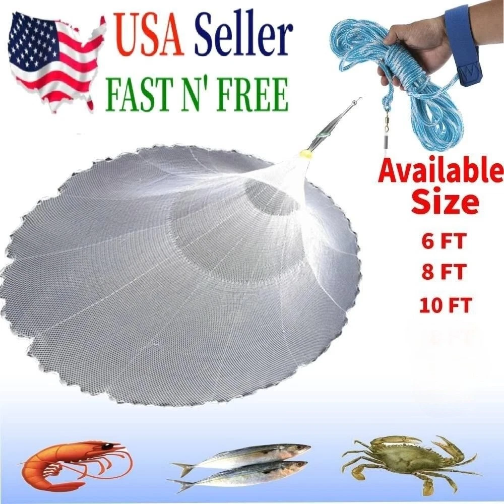 10 foot fishing net Bait Buster Bait Cast 1/2" Sq. Mesh Green (10 Ft.) rinse with fresh water Betts Super Pro Cast Net