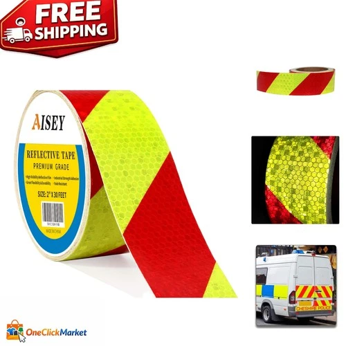 High Visibility Yellow/Red Reflective Safety Tape - 2” x 30ft for Hazard Marking - product listing photo