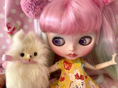 Vintage Fur Dog 4 Blythe + Barbie Dolls ..Very Rare...Japan.. Excellent