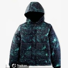 Cat  Jack Boys Camo Puffer Jacket Teal Black Size M 8