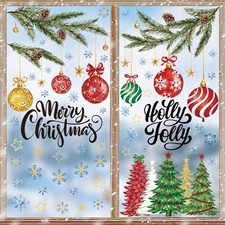 73PCS Christmas Window Clings, Balls Branches Snowflake Colorful