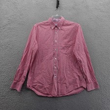 J McLaughlin Gingham Check Button Down Shirt Large Pink Gray Mens Preppy Office