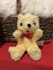RARE Vintage 1950's Knickerbocker Yellow Plush Bear With Red Bow