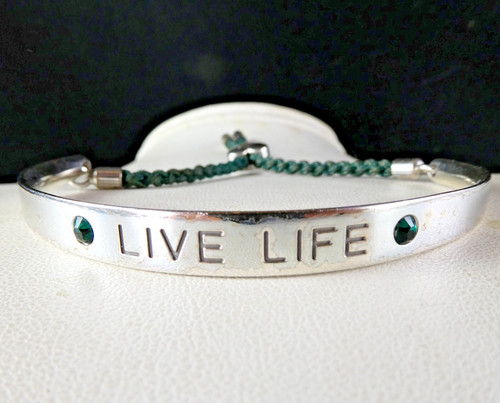 Brighton LIVE LIFE Green Cord Crystal Bracelet Slide Heart