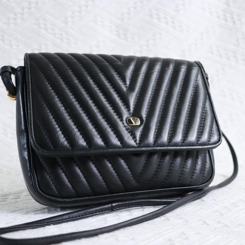 Valentino Quilted Leather Shoulder Bag Black Women's Ships From Japan.