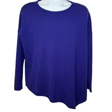 Eileen Fisher Womens PM Purple Merino Wool Sweater Long Sleeve Asymmetric Hem