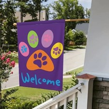 "Welcome" Puppy Paw Garden Flag