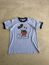 Vintage 1980s Mickey Mouse Made In USA Heather Blue Ringer Size Medium Disney