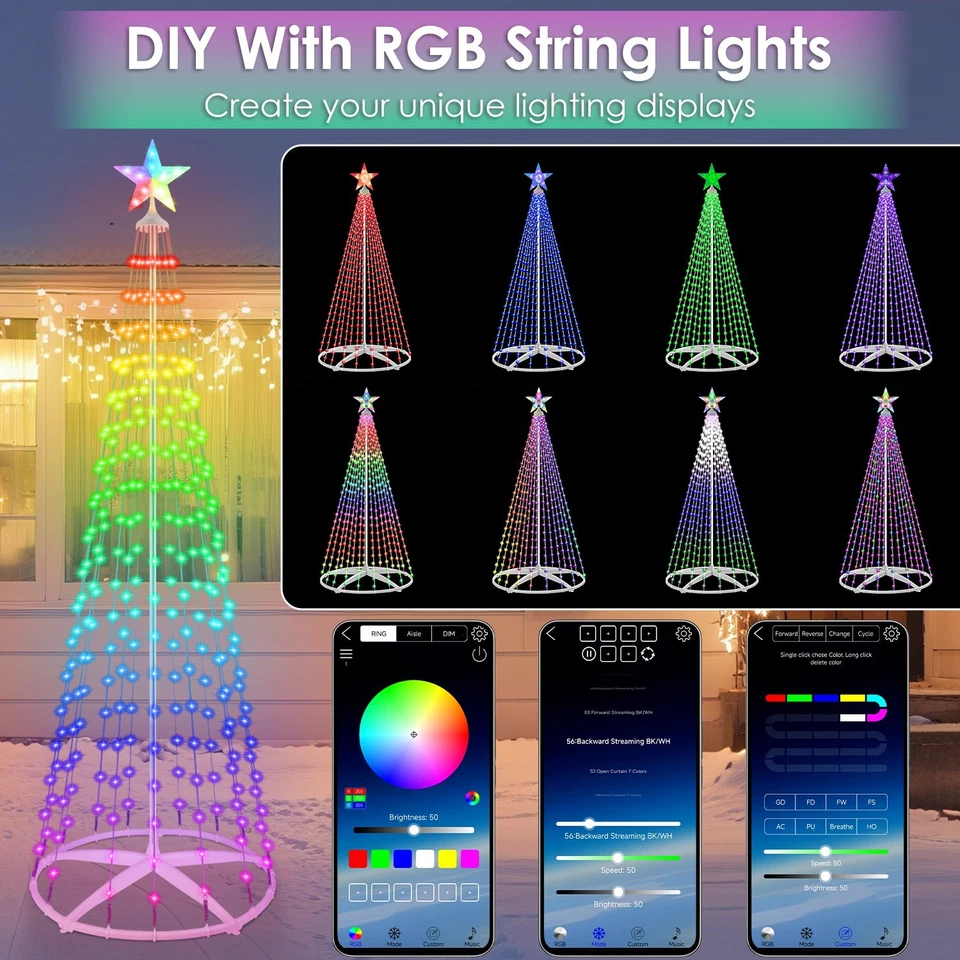 Smart LED Christmas Cone Tree Light - App & Remote Control 210 Modes Waterproof - Image 3 of 4