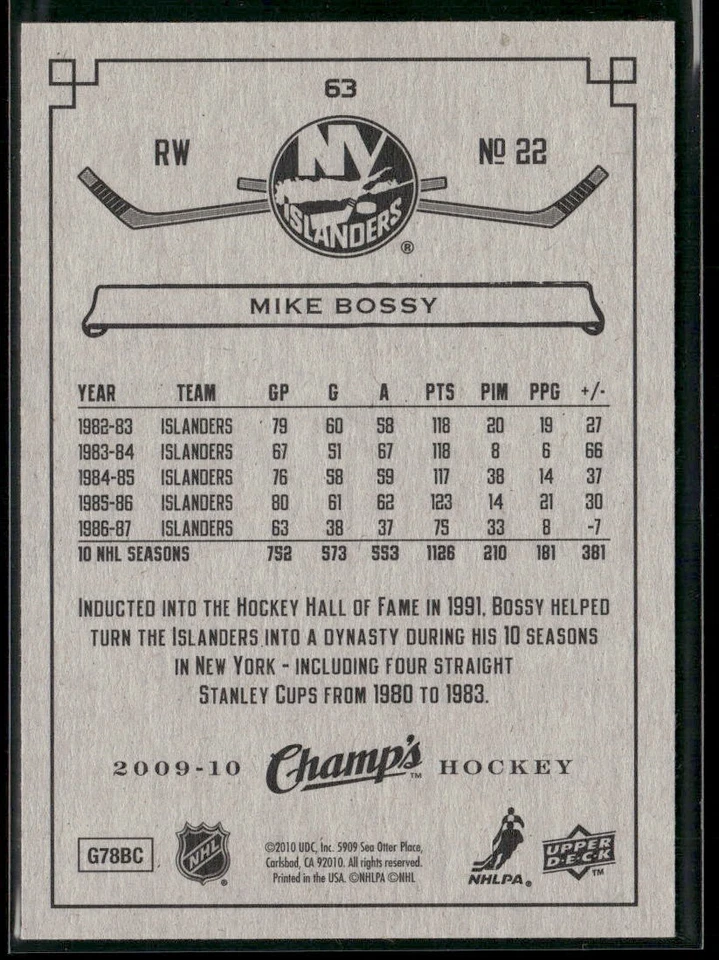 2009-10 Upper Deck Champ's Mike Bossy Green #63 New York Islanders - Image 2 of 2