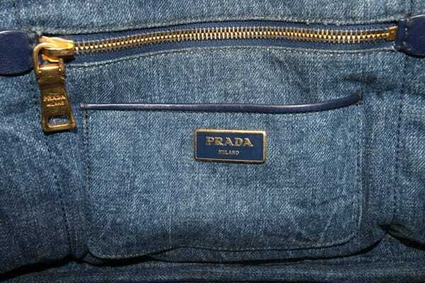Prada Tote Bag Canapa B1877B Blue Denim Used Handbag Logo Bag Ladies from japan thumbnail 3