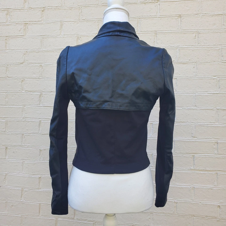 Y2K BCBGeneration Black Leather Crossbody Zip Moto Baker Women's Jacket Size S - Image 2 of 4