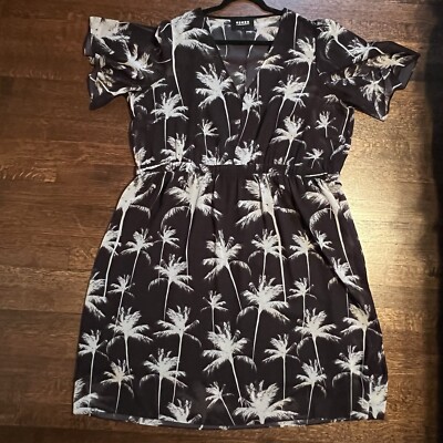 Carmakoma Black With Palm Tree Flutter Sleeves Elastic Waist Dress With  Liner L | eBay