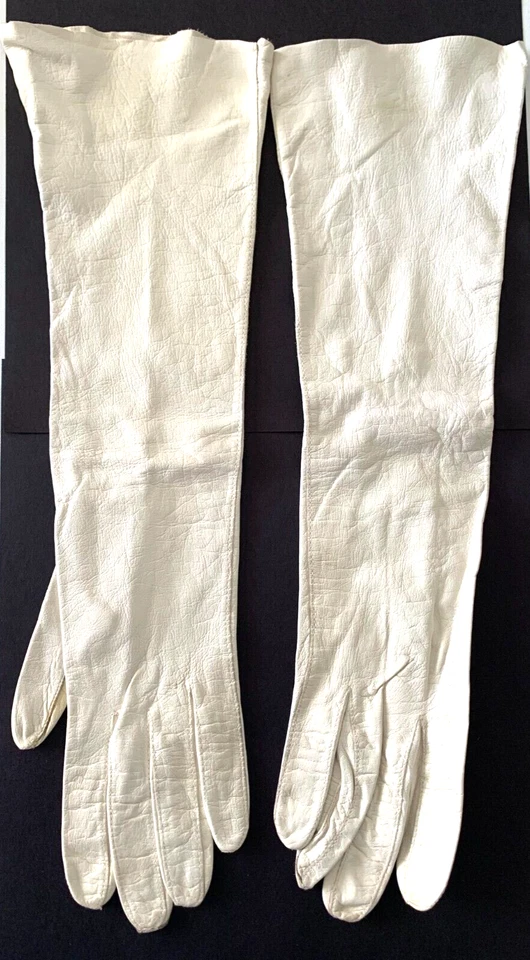 Guantes para mujer de colección La Masheen Trefousee de cuero longitud ópera Francia talla 7 Foto 2 de 4