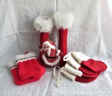 VINTAGE LOT OF MINI FELT CHRISTMAS STOCKINGS  1 SANTA ORNAMENT
