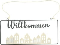 "TüRschild \"Willkommen\", 30 Cm, Metall, Holz, Schild, HäNger, Schriftzug, HäUser"