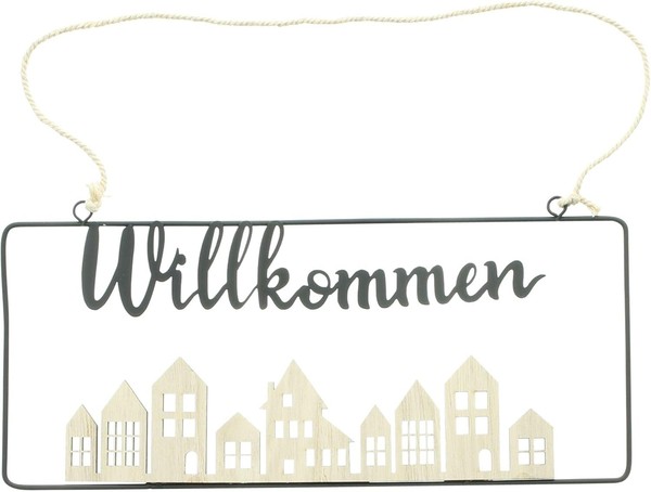 "TüRschild \"Willkommen\", 30 Cm, Metall, Holz, Schild, HäNger, Schriftzug, HäUser"-image