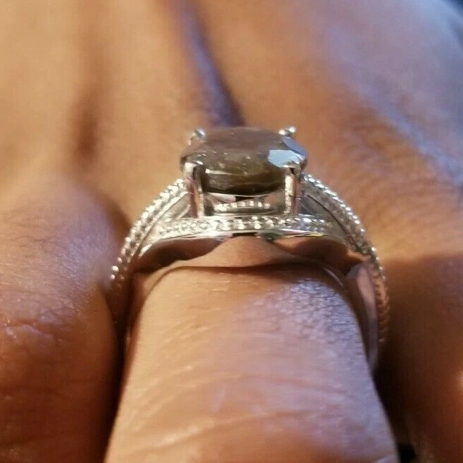 Кольцо с натуральным овальным серебряным сапфиром 6 карат из платины и латуни размер 8 - Изображение 4 из 4