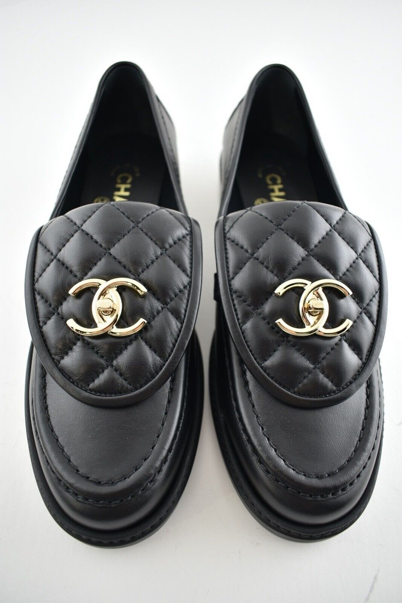 Chanel REV Black Quilted Flap Turnlock CC Logo Gold Mule Slip On