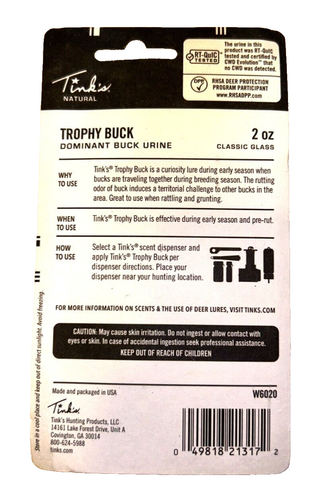 Tink's Trophy Buck Dominant Buck Urine 2 FL oz New USA - Picture 2 of 3