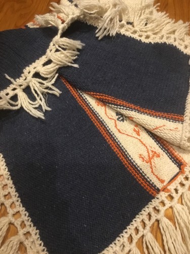 Handmade Wool Blend Native American Aztec Fringe S Small Poncho Cape Coat - Picture 5 of 6