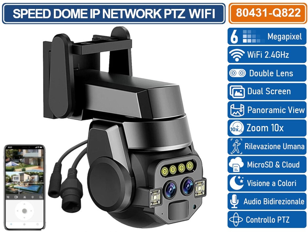 TELECAMERA SPEED DOME ZOOM 10X PTZ WIFI 6 MP DOUBLE LENS AUTOTRACKING