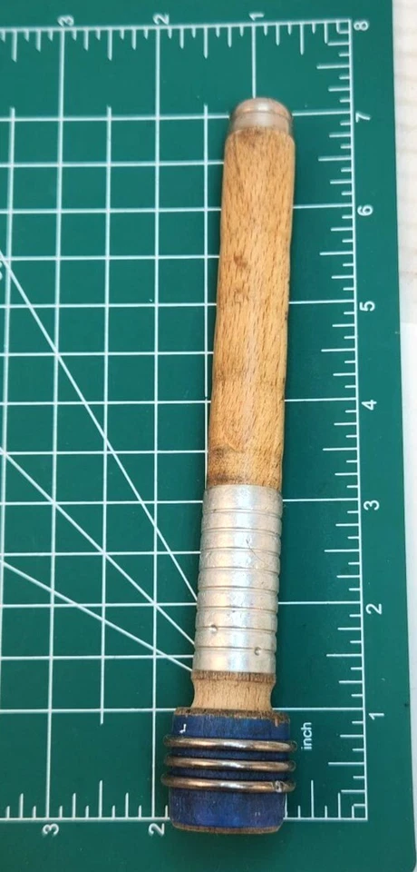 Vintage Wooden & Metal Weaving Bobbins With Blue Tips Set Of 2 Primitive country - Image 4 of 4