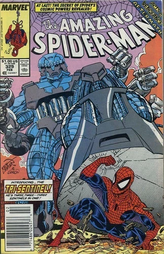 AMAZING SPIDER-MAN #329 VF, Newsstand, Marvel Comics 1990 Stock Image