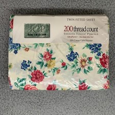 VTG JCP Sheet Fitted TWIN Floral Flowers Percale 200 Thread Ct NEW NOS USA Made