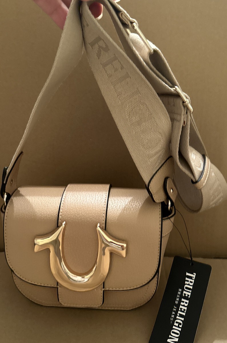 True Religion • NWT $98 Mini Flap Logo Crossbody Bag Tan Purse