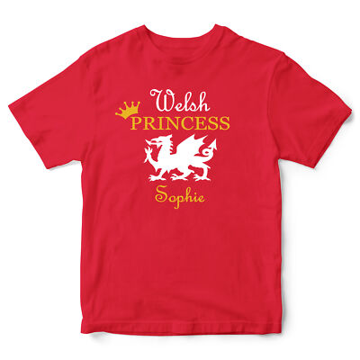 Personalisiertes walisische Prinzessin Mädchen T-Shirt Shirt St Davids Day Kinder Dewi Sant...