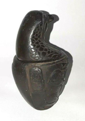 Osiris Egyptian Falcon Antique Hawk Canopic Hieroglyphs Jar Horus Burial Urn - Picture 3 of 7