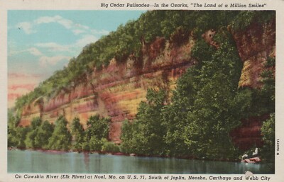 Big Cedar Palisades Ozarks Noel Missouri River Posted Linen Vintage Post Card