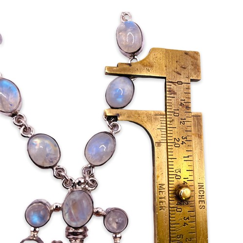 Natural Rainbow Moonstone Sterling Silver Drop Choker Necklace 16" - Picture 3 of 7