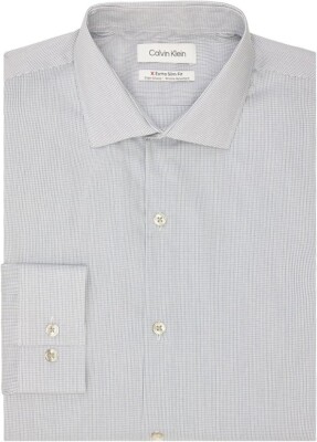 シャツ Calvin Klein Men X Extra Slim-Fit Blue Check Wrinkle-Free Dress