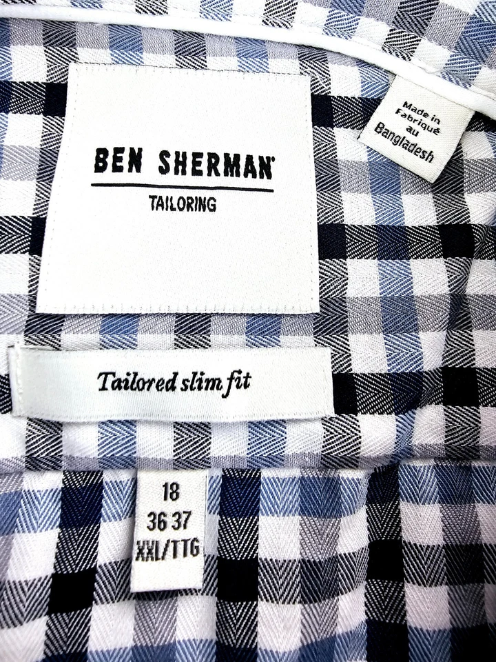 Ben Sherman Calce Ajustado a Medida Talla 18 36-37 2XL Para Hombres Negro Azul Gris Blanco Cuadros Foto 4 de 4
