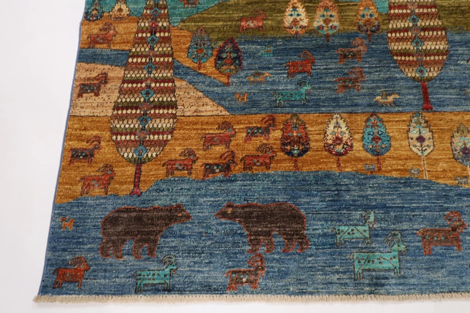 5x5 ft Tribal Animal Area Rug Afghan Hand Knotted 100% Wool Dye Rug Bedroom Rug - Image 3 of 4