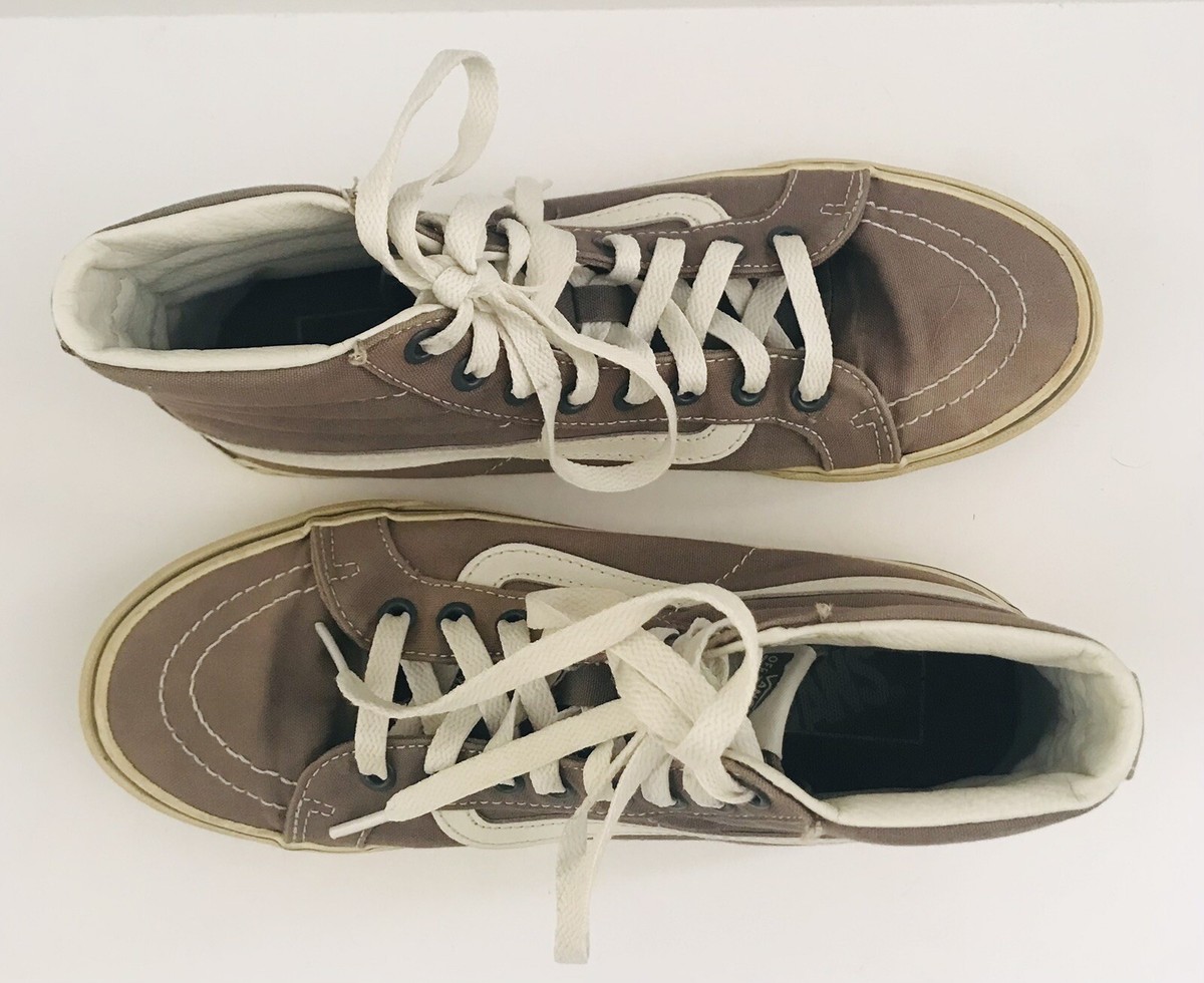 Vans SK8-Hi High Top Grey White Canvas Skateboard Shoes 