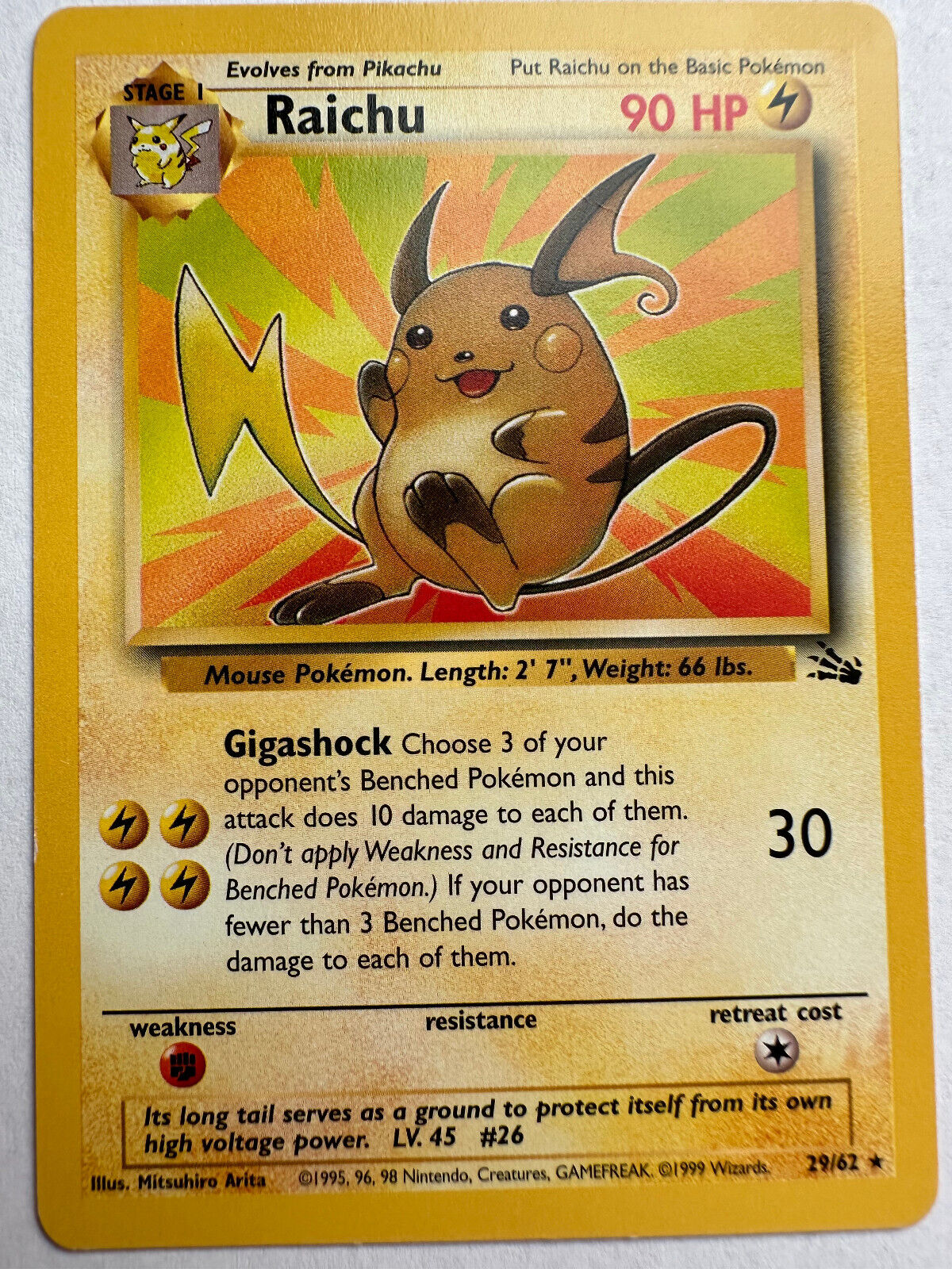 Pokémon TCG Raichu 29/62 Fossil Non Holo Rare Vintage 1999 WOTC NM