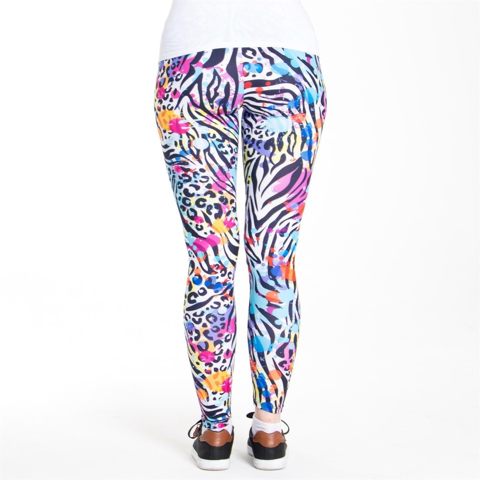 Cosey Leggings Colorati Con Stampe E Toppe In Finto Jeans Leopardato: Taglia Unica Donna, Morbidi Ed Elastici, Per Sport E Tempo Libero - 3