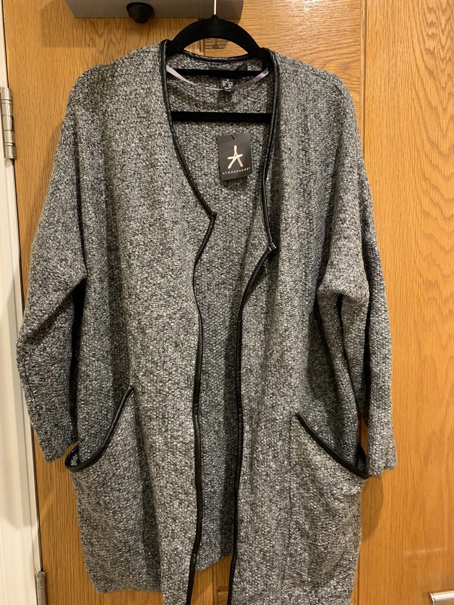 Brand New Ladies Jumper Grey Primark Cardigan Shawl Knitted Black M Atmosphere