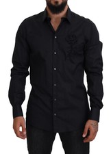 DOLCE & GABBANA Shirt GOLD Black Roses Slim Fit Cotton 39/ US15.5 / S 1200usd