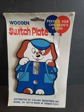 Vintage Wooden Switch Plate, Dog, Boy Great for Nursery