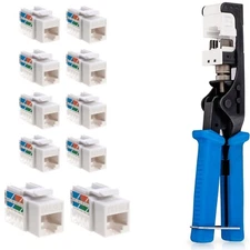 Punch Down Tool with Cat6 RJ45 Keystone Jack White 45-Degree Network Set Kit
