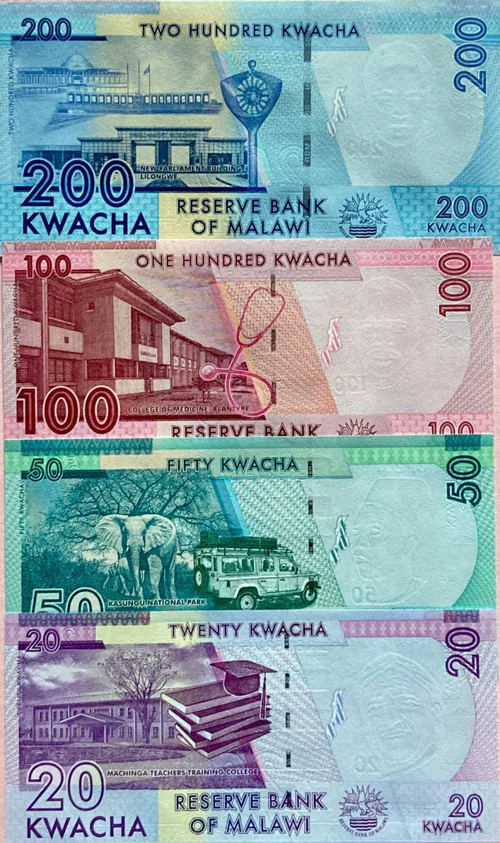 MALAWI 🇲🇼 20 50 100 200 Kwacha GREAT COLOURFUL UNCIRCULATED BANKNOTES
