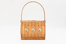 Vintage Ash Wood Splint Mail Basket Key Holder Honey Brown Wood Handle Painted