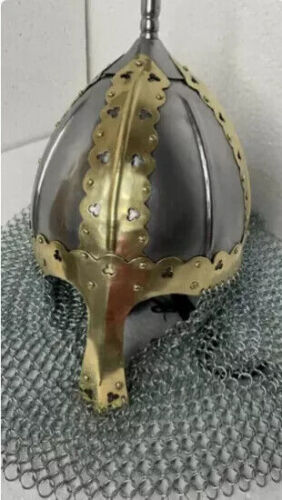 Medieval Viking Helmet Armor Vendel Steel Etched Helmet With Chainmail Viking - Picture 1 of 6