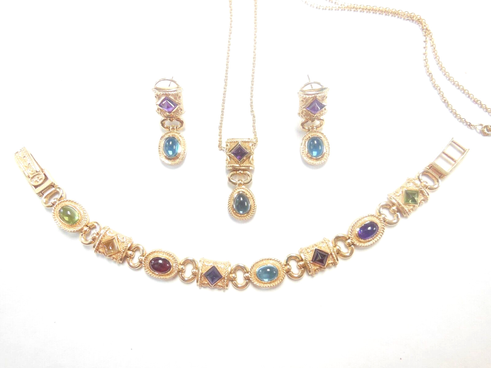 Multi-Colored Gem 14K  Solid Yellow Gold Pendant … - image 14