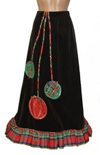 Tumbleweeds Vintage 80s Black Velvet Plaid Christmas Holiday Look Long Skirt S