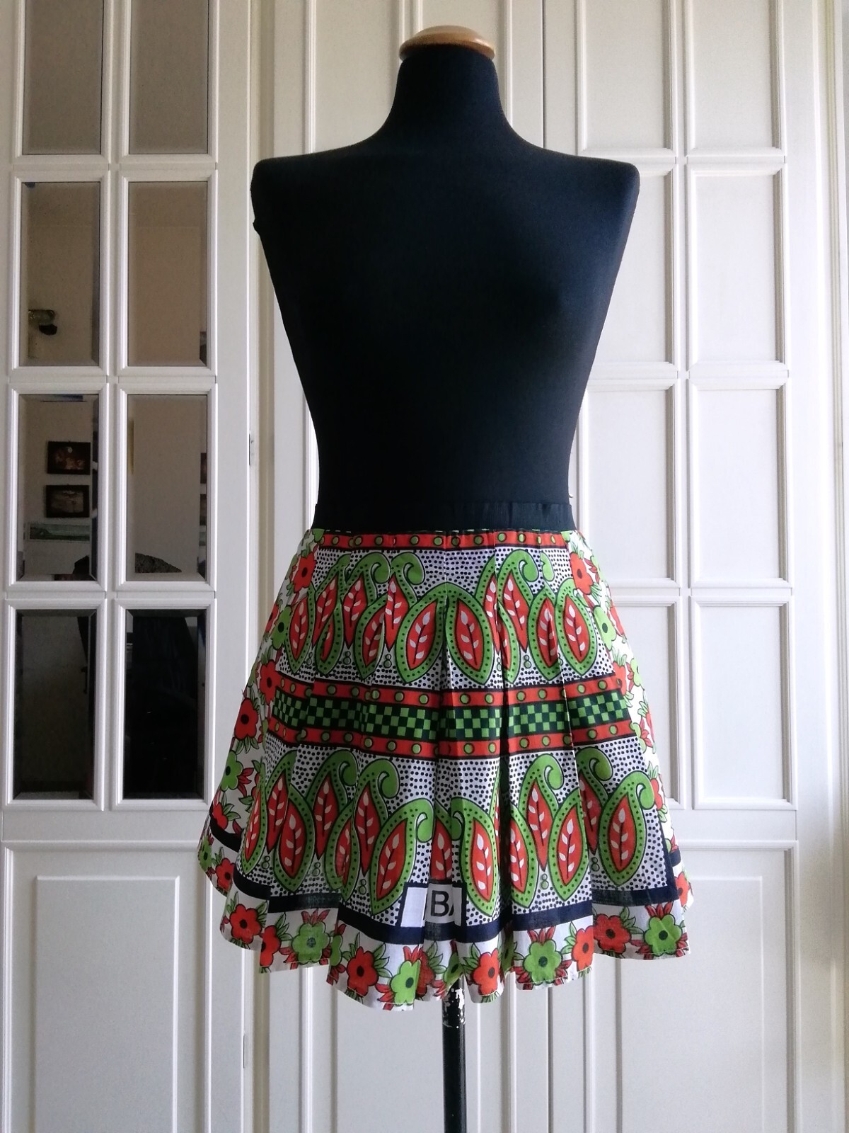 Minigonna a pieghe africana tg. M 42 IT leggera multicolor 100% cotone fantasia